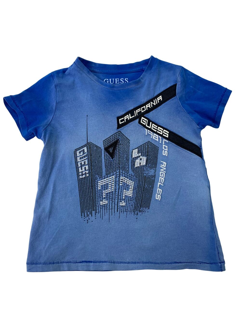 Guess Boys Sz 3 Toddler 3T City Scape Embroidered Rasied Graphic Tee Shirt